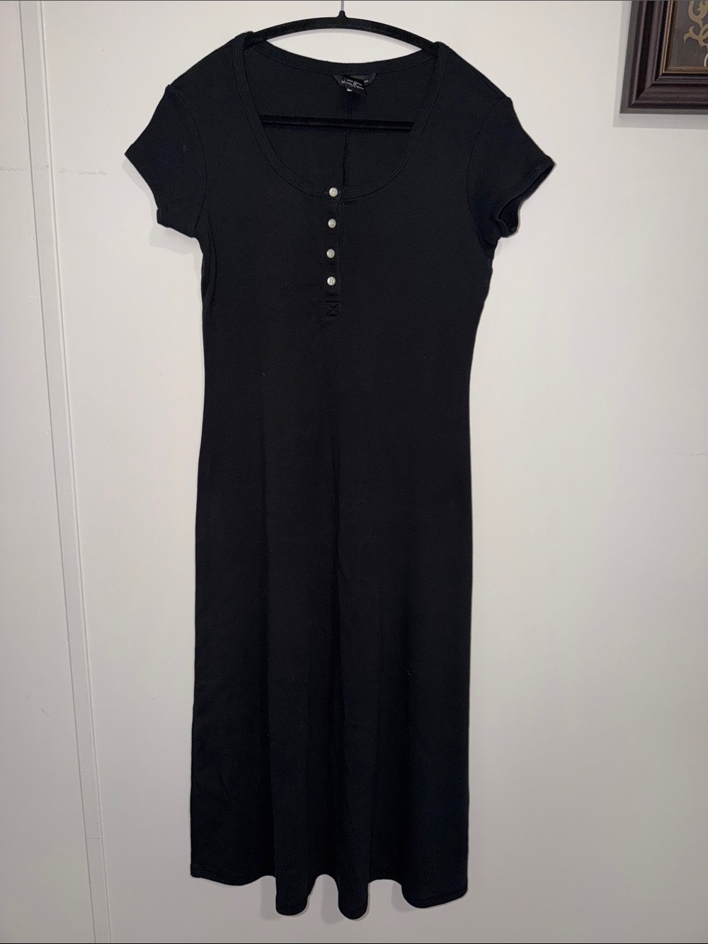 Moda International Black Maxi Dress with Henley Buttons